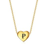 SYAVR Ciondolo minimalista in acciaio inox a forma di cuore con collana di 26 lettere inglesi in acciaio al titanio per le donne