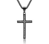 SYAVR Collana a croce in acciaio inossidabile con diamanti dal design minimale con superficie inclinata, ciondolo outfit hip-hop di nicchia