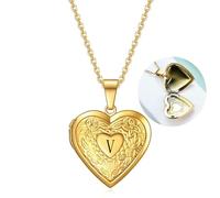 SYAVR Il modello personalizzato a forma di cuore in acciaio inossidabile può aprire la cornice per foto commemorativa in acciaio al titanio 26 Collana con ciondolo lettera inglese