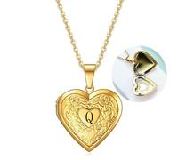 SYAVR Il modello personalizzato a forma di cuore in acciaio inossidabile può aprire la cornice per foto commemorativa in acciaio al titanio 26 Collana con ciondolo lettera inglese