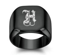 SYAVR Personalizzato 26 Iniziali Inglesi Anello In Acciaio Titanio Per Gli Uomini, Retrò Punk Quadrato 18mm Nero Alla Moda Uomo