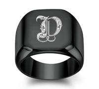 SYAVR Personalizzato 26 Iniziali Inglesi Anello In Acciaio Titanio Per Gli Uomini, Retrò Punk Quadrato 18mm Nero Alla Moda Uomo