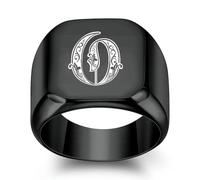 SYAVR Personalizzato 26 Iniziali Inglesi Anello In Acciaio Titanio Per Gli Uomini, Retrò Punk Quadrato 18mm Nero Alla Moda Uomo