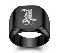SYAVR Personalizzato 26 Iniziali Inglesi Anello In Acciaio Titanio Per Gli Uomini, Retrò Punk Quadrato 18mm Nero Alla Moda Uomo