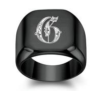 SYAVR Personalizzato 26 Iniziali Inglesi Anello In Acciaio Titanio Per Gli Uomini, Retrò Punk Quadrato 18mm Nero Alla Moda Uomo