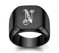 SYAVR Personalizzato 26 Iniziali Inglesi Anello In Acciaio Titanio Per Gli Uomini, Retrò Punk Quadrato 18mm Nero Alla Moda Uomo