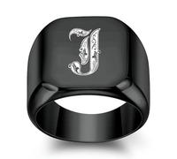 SYAVR Personalizzato 26 Iniziali Inglesi Anello In Acciaio Titanio Per Gli Uomini, Retrò Punk Quadrato 18mm Nero Alla Moda Uomo