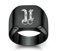 SYAVR Personalizzato 26 Iniziali Inglesi Anello In Acciaio Titanio Per Gli Uomini, Retrò Punk Quadrato 18mm Nero Alla Moda Uomo