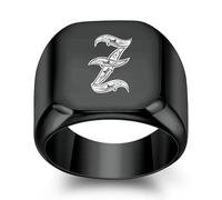 SYAVR Personalizzato 26 Iniziali Inglesi Anello In Acciaio Titanio Per Gli Uomini, Retrò Punk Quadrato 18mm Nero Alla Moda Uomo