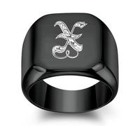 SYAVR Personalizzato 26 Iniziali Inglesi Anello In Acciaio Titanio Per Gli Uomini, Retrò Punk Quadrato 18mm Nero Alla Moda Uomo
