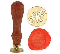 Syaya, timbro stile retrò con testa in ottone e manico in legno, 26 lettere dell'alfabeto dalla A alla Z, ceralacca classico con sigillo GZ4 M