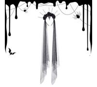 syayw Halloween Bande per capelli - Croona di rosa nera vintage testa con velo | Forniture in costume di Halloween, Day of the Dead Flower Pahiece per matrimoni Masquerade Balls Party