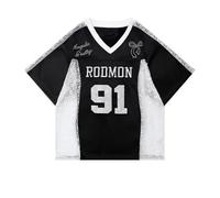 Sybnwnwm Camicie in jersey da donna con numeri grafici Y2k baggy camicie in jersey con scollo a V magliette magliette streetwear top per adolescenti ragazze, F-nero, M