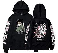 Sybnwnwm Felpa con cappuccio Attack on Titan Levi Ackerman Pullover Wings of Freedom stampa 3D a maniche lunghe con cappuccio felpe con cappuccio, Nero B, XS
