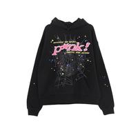 Sybnwnwm Felpa con Cappuccio Punk da Uomo Y2K con Stampa Ragno e Stelle, a Maniche Lunghe, con Cappuccio, Sportiva, A-Nero, L