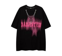Sybnwnwm Oversize Graphic Tees Donne Baggy Y2k Vintage Lettera Stampa Camicie a Manica Corta Streetwear Estate Top Tshirt, B-nero, L