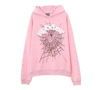 Sybnwnwm Punk Felpa con cappuccio da uomo Y2K Spider Web Star Print Pullover a maniche lunghe con cappuccio felpe maglioni abbigliamento sportivo, D-rosa, S