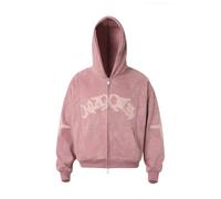 Sybnwnwm Y2K Felpa con cappuccio con zip e stampa grafica con lettere e orecchie, rosa, XL