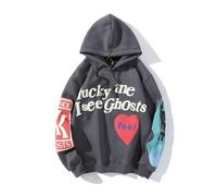 Sybnwnwm Y2K Felpa con cappuccio gotica da donna con stampa Lucky me I see Ghosts Felpe con cappuccio Pullover Felpe Maglione, A-grigio, M