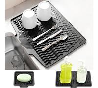 SYCEES 3pcs Tappetino Scolapiatti in Silicone,Set di Tappetini da Lavello Cucina per Drenaggio Scarico L'Acqua,Tappetino Antiscivolo con Pendenza per Scolapiatti Scolafrutta Scolaverdure,39.6*32.7cm