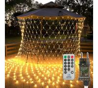 SYCEES Rete Luci LED 3x2M,200 LED Catene Luminose con Telecomando e Timer,Luci Dimmerabile 8 Modalità Funzione di Memoria per Casa Giardino Terrazza Natale Feste Balcone Soffitto,Bianco Caldo IP44