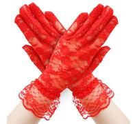 SycloPak Guanti Pizzo,Rosso Guanti In Pizzo Da Donna,Guanti Corti In Pizzo,Guanti Bianchi Da Cerimonia,Guanti Donna Eleganti,Rete Floreale Guanti Sposa Opera Feste Di Nozze Protezione Uv Estivi