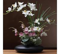 SYDDOL Orchidea artificiale bonsai di Phalaenopsis da 43,2 cm, in vaso di ceramica, orchidea finta in seta, per casa, matrimoni, feste, festa della mamma, fiori bianchi e neri