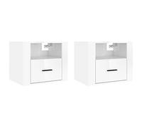 SYDE Comodino da parete, 2 pezzi, bianco lucido, 50 x 36 x 40 cm | Legno compensato resistente, montaggio galleggiante, salvaspazio, superficie decorativa
