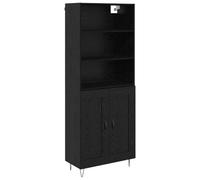 SYDE Credenza alta in rovere nero, 2 ante, 180 cm | Legno ingegneristico resistente, gambe in ferro su forcella, ripiani per stoviglie e decorazioni, facile da pulire