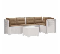 SYDE Divano da giardino a 5 posti, in polipropilene, bianco, con cuscini | Schienale in polyrattan, resistente alla pioggia e al sole, ideale per terrazza, balcone, serra