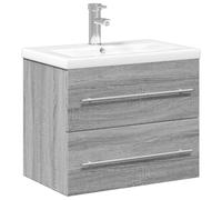 SYDE Mobile da bagno con lavabo grigio Sonoma | Legno compensato, montaggio a parete, 1 cassetto, troppopieno, include rubinetto
