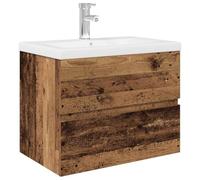 SYDE Mobile lavabo con lavabo integrato e rubinetto in legno anticato | Montaggio a parete, ampio cassetto, resistente all'umidità, include scarico e miscelatore
