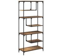 SYDE Scaffale a 6 livelli, 81 x 36 x 176 cm, in legno di ingegneria | Stile industriale rustico, scaffali indipendenti, in metallo nero, per soggiorno o ufficio
