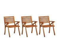 SYDE Sedie da pranzo da giardino, in acacia, 3 pezzi, con cuscini | Legno massiccio robusto, cuscini legati con corde, max 110 kg per seduta, impilabili