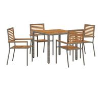 SYDE Set da pranzo da giardino, 5 pezzi, grigio e marrone | Polyrattan Premium, telaio in acciaio, accenti in legno di acacia, ideale per terrazza