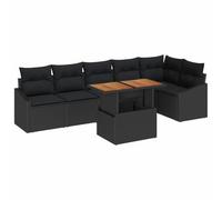 SYDE Set da pranzo esterno in polyrattan, 7 pezzi, nero | Telaio in acciaio resistente, cuscini rimovibili, portaoggetti nascosto, ideale per il giardino