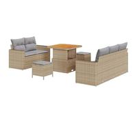 SYDE Set di divani da giardino da 8 pezzi, in polyrattan, 5 posti | Tavolo modulare in acacia regolabile, contenitore nascosto, resistente alle intemperie