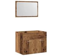 SYDE Set di mobili da bagno, 2 pezzi, in legno invecchiato | Specchio da toeletta da parete, ampio stoccaggio, resistente all'umidità, facile da montare