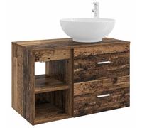 SYDE Set di mobili da bagno, 2 pezzi, legno invecchiato | Vanity da parete con cassetti, ripiani, perforazione flessibile, uso interno