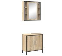 SYDE Set di mobili da bagno, 2 pezzi, marrone, 60 x 30 x 60 cm | Legno resistente, montaggio a parete, porte con cerniere, maniglie a barra, interni