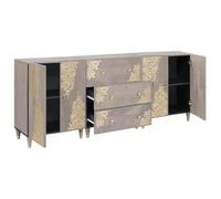 SYDE Set di mobili da bagno, 3 pezzi, 180 x 33 x 75 cm, grigio e oro | Legno di mango massiccio, montaggio a parete, salvaspazio, design minimalista, pomelli in ottone