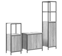 SYDE Set di mobili da bagno, 3 pezzi, grigio e nero | Legno resistente, specchio piatto integrato, ampi ripiani, ante lisce, facile da pulire