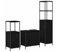 SYDE Set di mobili da bagno, 3 pezzi, rovere nero | Legno resistente, ampi ripiani, ante lisce, specchio piatto integrato, facile manutenzione