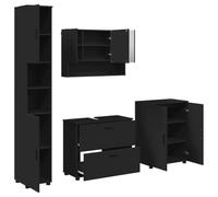SYDE Set di mobili da bagno, 4 pezzi, nero, 35 x 30 x 192 cm | Montaggio a parete, legno e metallo, specchio incluso, spazio per piccoli spazi