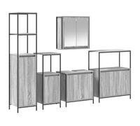 SYDE Set di mobili da bagno, 5 pezzi, grigio e nero | Legno resistente, specchio piatto integrato, grande capienza, ante lisce, facile manutenzione