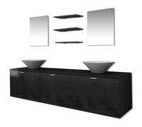 SYDE Set di mobili da bagno con lavabo, 8 pezzi, nero | Legno ingegneristico robusto, ceramica resistente, montaggio semplice, include tappi e accessori