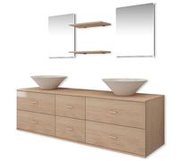 SYDE Set di mobili da bagno, lavandino, 7 pezzi, beige | Legno compensato, ceramica resistente, 4 cassetti, montaggio semplice, senza rubinetti