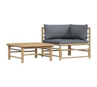 SYDE Set di mobili da giardino, 2 pezzi, bambù e cuscini, grigio scuro | Design modulare, tavolino incluso, leggero e facile da pulire, ideale per terrazza