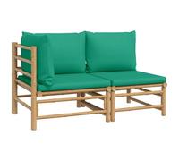 SYDE Set di mobili da giardino 2 pezzi in bambù cuscini verde | Modulare, resistente, schienale comodo, manuale incluso, ideale per terrazza