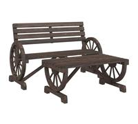 SYDE Set di mobili da giardino, 2 pezzi, in legno massiccio di abete | Seduta ergonomica, schienale inclinato, braccioli ruota a carrello, tavolo centrale, 110 kg per sedile